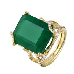 18KT Yellow Gold Hand Made Emerald and Diamond Ring-#916