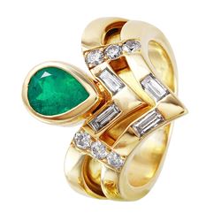 18KT Yellow Gold Emerald and Diamond Ring-#1266