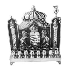 Karl Junker of Hanau Germany Antique Hanukkah Menorah Judeca 800 Silver, Circa 1927-#860