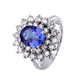 14KT White Gold Tanzanite and Diamond Ring-#67