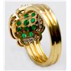 Image 3 : 14KT Yellow Gold Emerald and Diamond Ring-#51