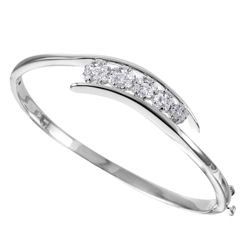 NEW 14KT White Gold Diamond Bangle Bracelet-#2011-1