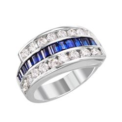 14KT White Gold Sapphire and Diamond Ring-#2042