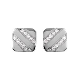 Deco Style Diamond 14KT White Gold Square Stud Earrings-#854