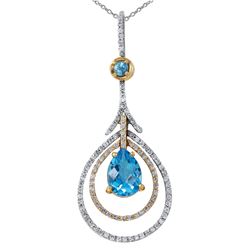 14KT White and Yellow Topaz and Diamond Pendant and Chain-#2019-5