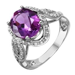 14KT White Gold Amethyst and Diamond Ring-#2090