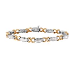 14KT White and Yellow Gold Diamond Tennis Bracelet-#1183