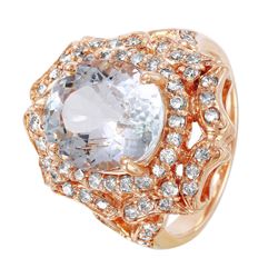 14KT Rose Gold Aquamarine and Diamond Ring-#1499