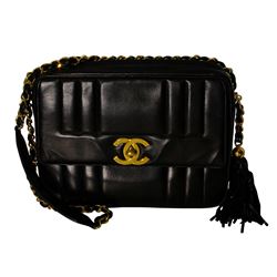 Classic Authentic Designer Chanel Black Calfskin Chain and Tassel Shoulder Bag-Great Condition-#148