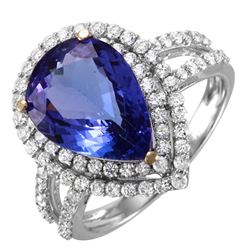 14KT White Gold Tanzanite and Diamond Ring-#1538