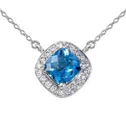 14KT White Gold Topaz and Diamond Pendant Neckalce-#2014-2