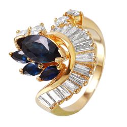 14KT Yellow Gold Sapphire and Diamond Ring-#1261