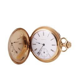Elgin Hunter Case Gold Filled Engraved Pocket Watch-#983
