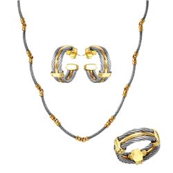 18KT Yellow Gold Philippe Charriol Diamond Necklace, Earring and Ring Suite-#1863