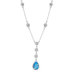 14KT White Gold Topaz and Diamond Necklace-#2034-5