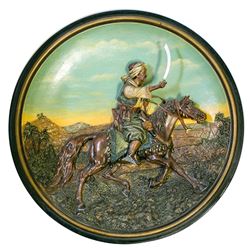 Antique Authentic Artistic Musterschutz Three-Dimensional Arabian Soldier with Sword Plaque-#1748