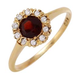10KT Yellow Gold Antique Garnet and Diamond Ring-#465