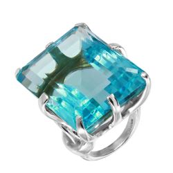 Simulated Aquamarine Sterling Silver Solitaire Cocktail Ring-#1709