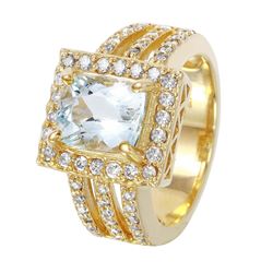 14KT Yellow Gold Aquamarine and Diamond Ring-#1506