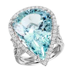 18KT White Gold Aquamarine and Diamond Ring-#1689