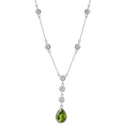 14KT White Gold Peridot and Diamond Necklace-#2025-7