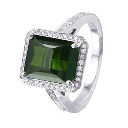 18KT White Gold Custom Made Tourmaline and Diamond Ring-#864
