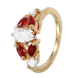 14KT Yellow Gold Ruby and Diamond Engagement Ring-#1091