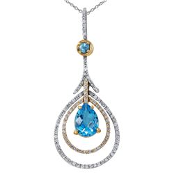 14KT White and Yellow Topaz and Diamond Pendant and Chain-#2019-9