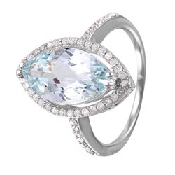 14KT White Gold Aquamarine and Diamond Ring-#1343