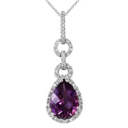 14KT White Gold Amethyst and Diamond Pendant and Chain-#2132