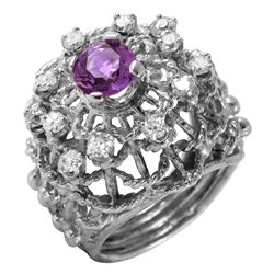 10KT White Gold Amethyst and Diamond Ring-#15