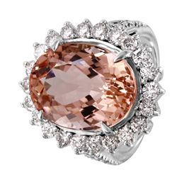 14KT White Gold Morganite and Diamond Ring-#1486