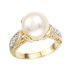 14KT Yellow Gold Pearl and Diamond Ring-#1823