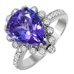 14KT White Gold Tanzanite and Diamond Ring-#1537