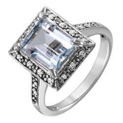 14KT White Gold Aquamarine and Diamond Ring-#1520