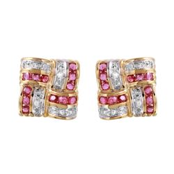 14KT Yellow Gold Diamond and Ruby Earrings-#890