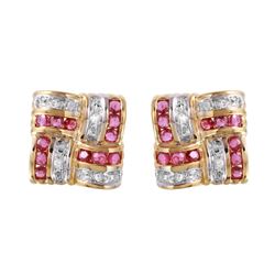 14KT Yellow Gold Diamond and Ruby Earrings-#890