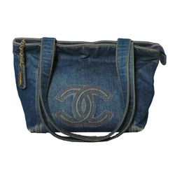 Authentic Designer Chanel Denim Double Strap Tote Bag with Dust Bag-#402