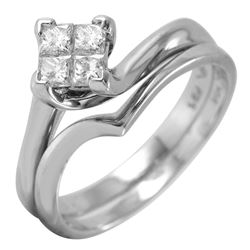 14KT White Gold Diamond Engagement Ring and Guard-#44