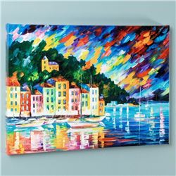 "Portofino Harbor - Italy" LIMITED EDITION Giclee on Canvas by Leonid Afremov, Numbered and Signed w