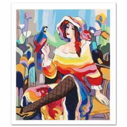 "Lady with a Parrot" Limited Edition Serigraph by Michael Kerman, Numbered and Hand Signed with Cert