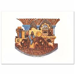 "Daniel and the Lions" Limited Edition Embossed Lithograph by Amram Ebgi, Numbered and Hand Signed w