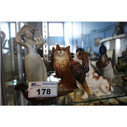 LOT OF ORNAMENTS; ROYAL DOULTON DOG ORNAMENT, ROSENTHAL DUCK FIGURE, BESWICK CAT AND TATNGR