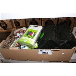 BOX OF XBOXS AND XBOX GAMES AND ACCESSORIES