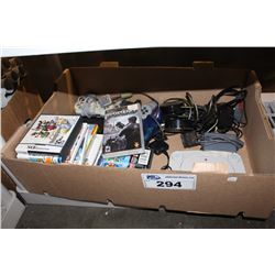 BOX OF GAMING SYSTEMS INCLUDING PS1 AND DS GAMES AND ACCESSORIES