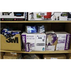 SHELF LOT OF NEW PRODUCTS INCLUDING LATEX GLOVES, TENSOR BANDAGES AND MORE