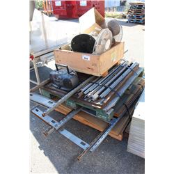 PALLET LOT OF SHELVING, FANS AND MORE