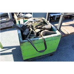 WOODEN CRATE FILLED WITH TRUCK STRAPS