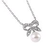 Image 1 : Sterling Silver Rhodium Plated CZ Encrusted Bow With Hanging Synthetic Pearl -  BGP00499