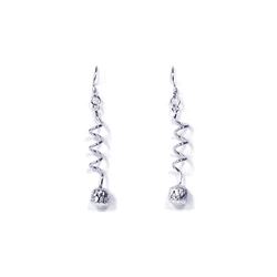 Sterling Silver Rhodium Plated Dangling Twisted Wire Hanging Ball Cz Chandelier Hook Earring dse0001